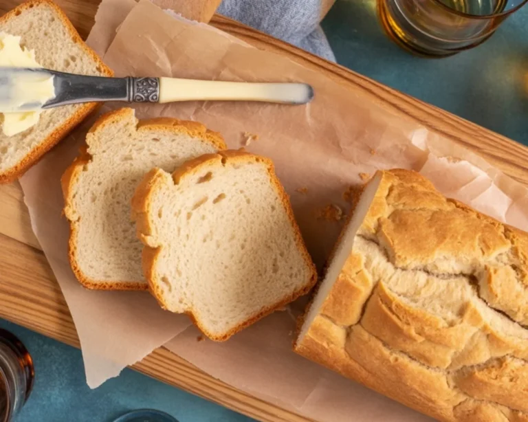 Loaf of homemade beer bread with a golden crust and soft interior.