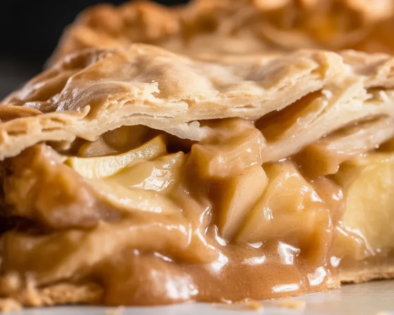 Delicious apple pie with flaky crust and spiced apple filling, served with ice cream.