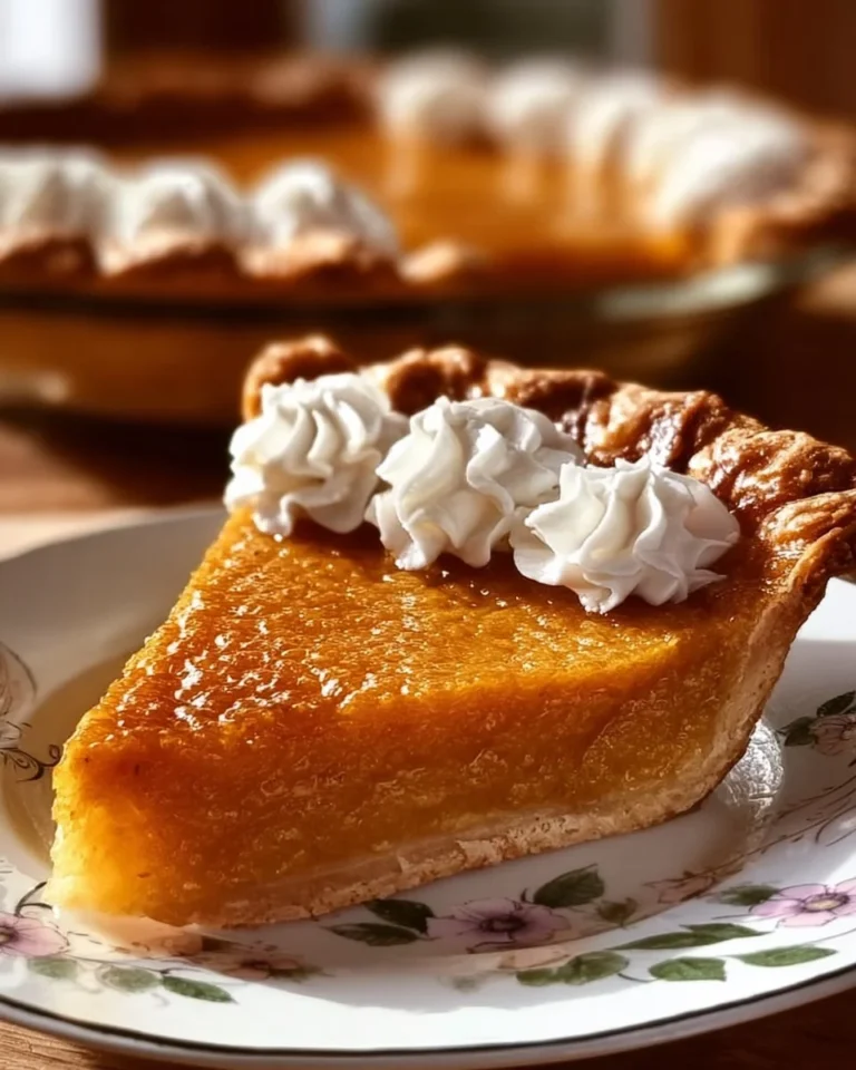 Slice of buttermilk sweet potato pie topped with whipped cream