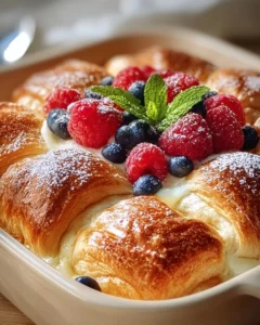 Delicious cheesecake crescent rolls casserole topped with powdered sugar