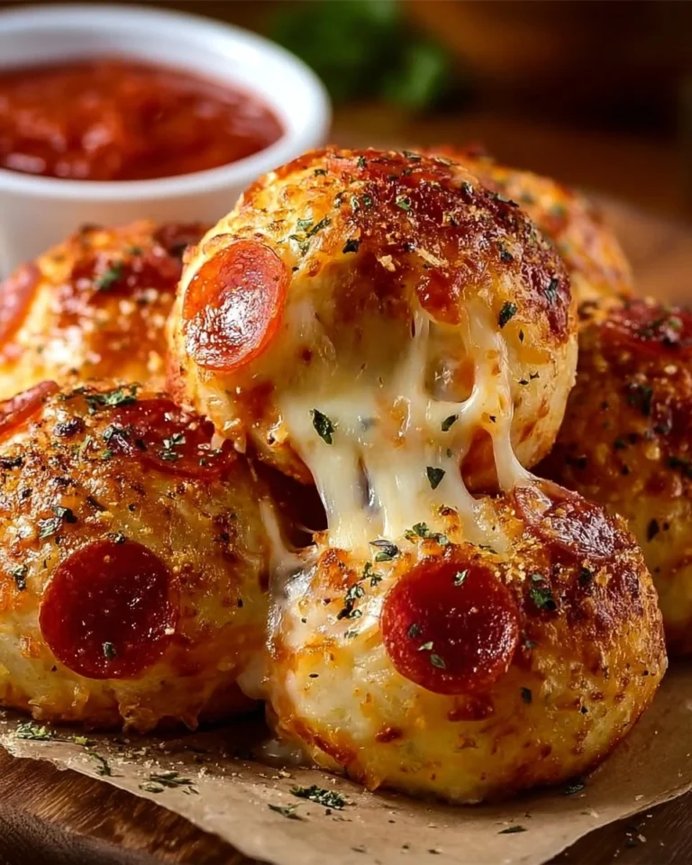 Cheesy pepperoni pizza bombs served on a plate