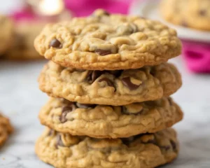 Soft and chewy oatmeal cookies fresh out of the oven, perfect for snacking.