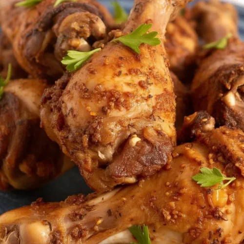 Deliciously seasoned oven-baked chicken legs cooked to perfection.