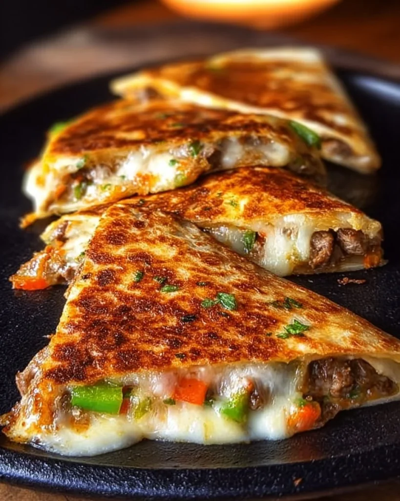 Chipotle Philly Cheesesteak Quesadilla with Honey Chipotle Vinaigrette
