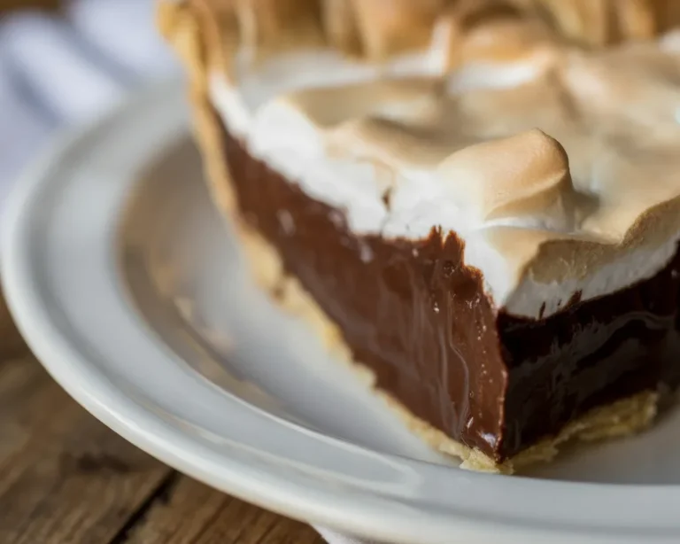 A decadent chocolate pie made with creamy chocolate filling and topped with whipped cream.