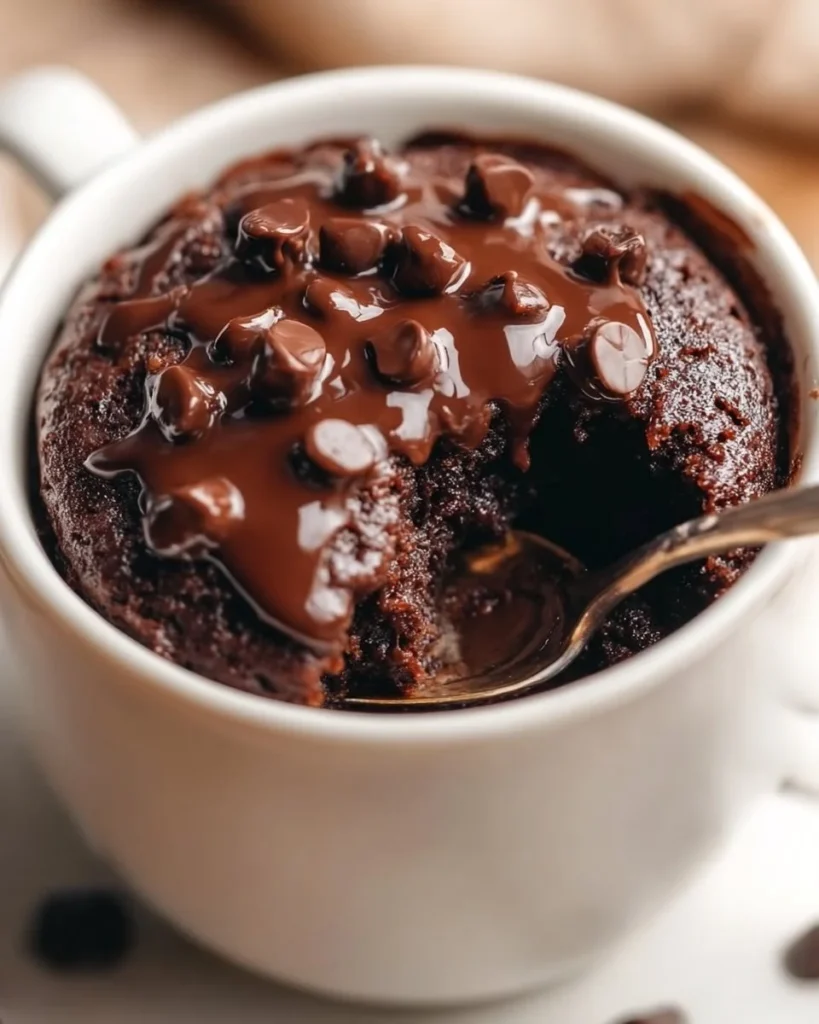 Delicious Chocolate Protein Mug Cake in a white mug