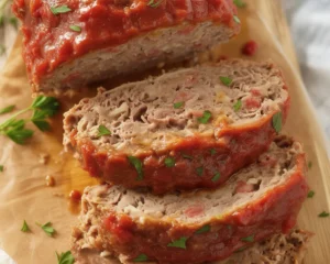 Homemade meatloaf served with creamy mashed potatoes and a tangy glaze.