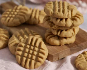 Delicious and soft peanut butter cookies on a baking tray.