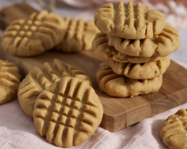 Delicious and soft peanut butter cookies on a baking tray.