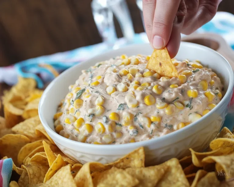 Creamy corn dip served in a bowl with fresh ingredients, perfect for appetizers.