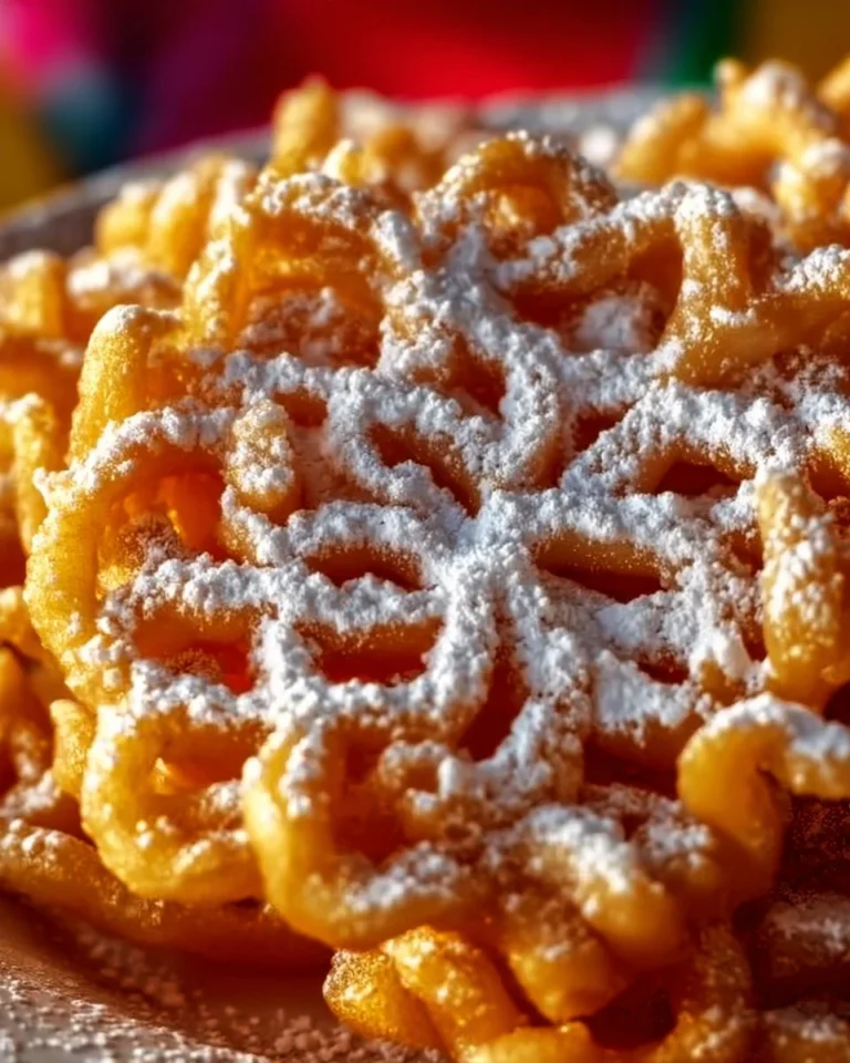 Delicious funnel cakes served at County Fair, drizzled with powdered sugar.