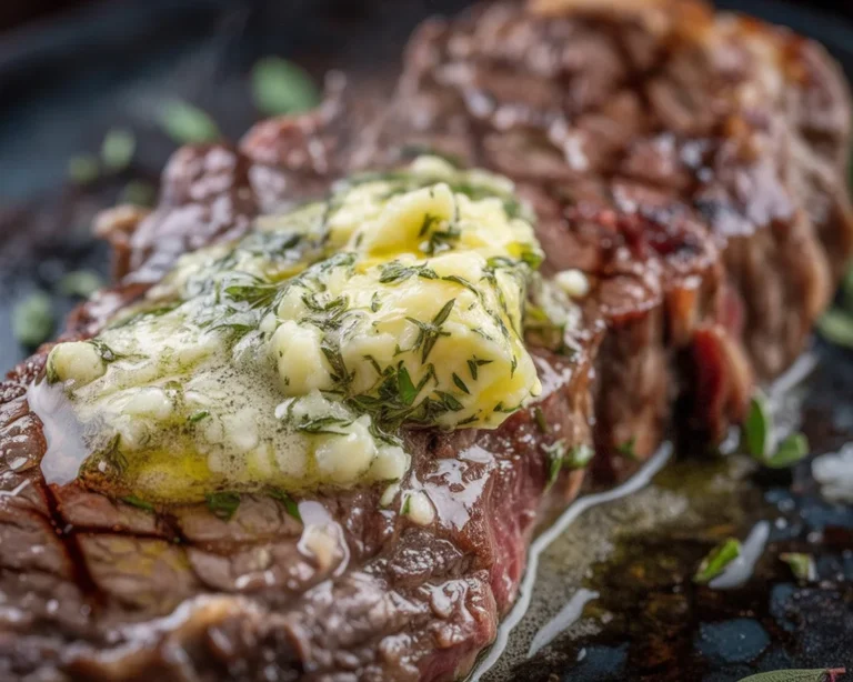 Delicious cowboy butter made with garlic, herbs, and spices for steak and grilling.