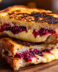 Cranberry Brie Mozzarella grilled sandwich with melted cheese and cranberry sauce