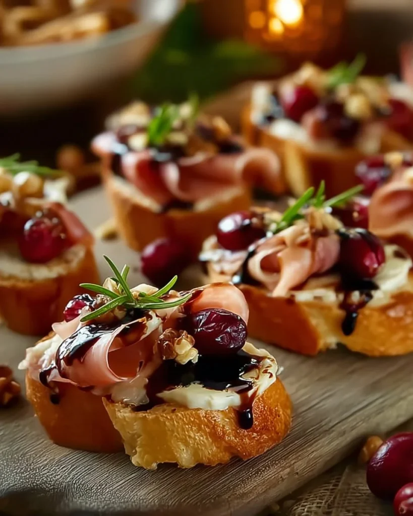 Cranberry Brie Prosciutto Crostini