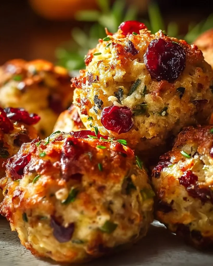 Delicious Cranberry Turkey Stuffing Balls on a platter