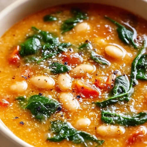 Creamy cannellini bean spinach soup in a bowl, garnished with fresh herbs.