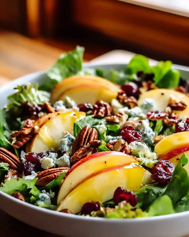 Crisp apple-pecan salad with vinaigrette served in a bowl