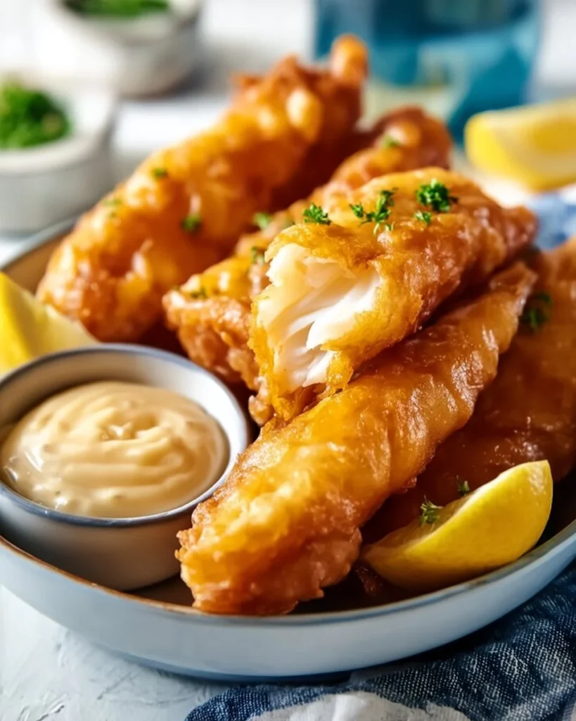 Crispy fish batter coating on fried fish fillets