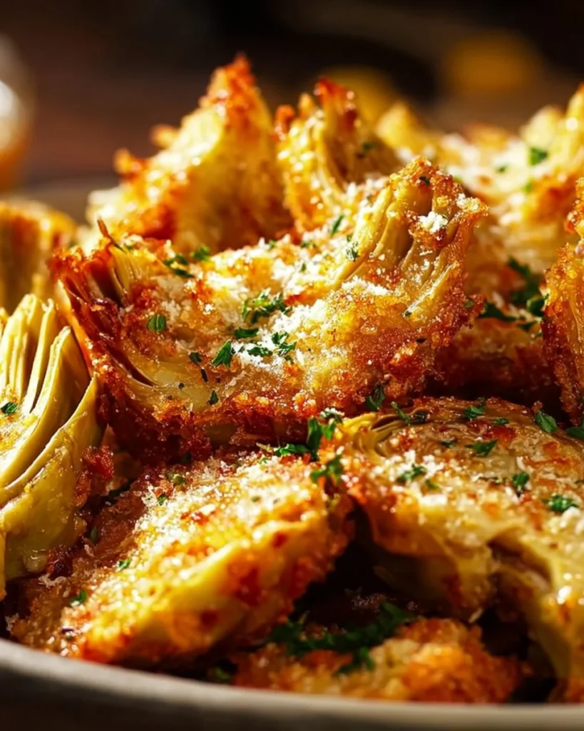Crispy Parmesan Artichoke Hearts served as a tasty appetizer