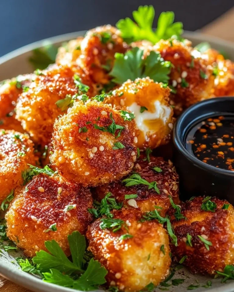 Air fryer salmon bites served on a plate with fresh herbs