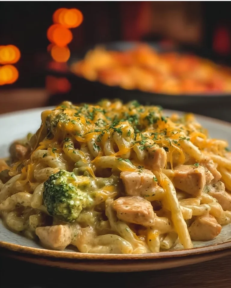 Delicious broccoli cheese pasta with chicken served in a bowl