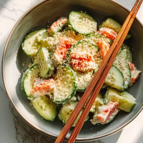 Easy California Roll Cucumber Salad with fresh ingredients