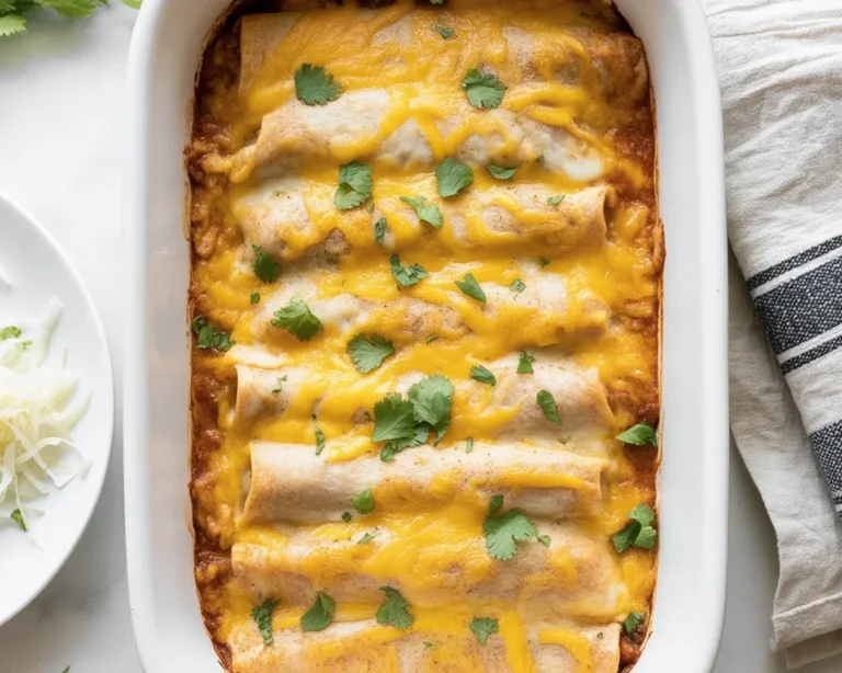 Delicious easy chicken enchilada recipe featuring shredded chicken and melted cheese