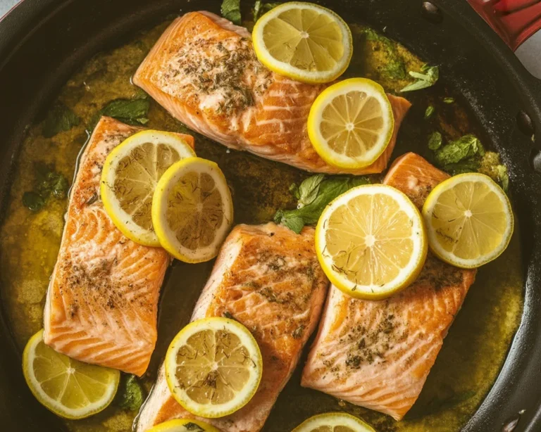 Pan-seared mahi mahi fillets with lemon butter sauce served on a plate.