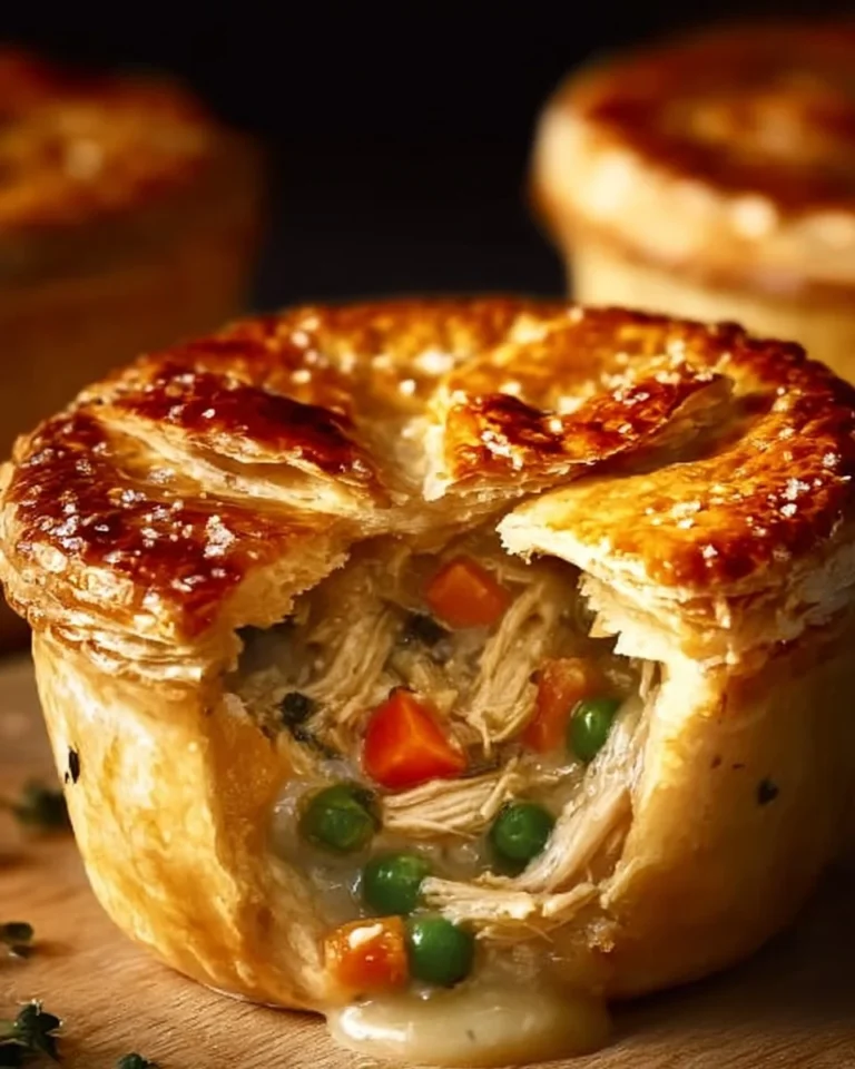 Homemade easy mini chicken pot pies with flaky crust