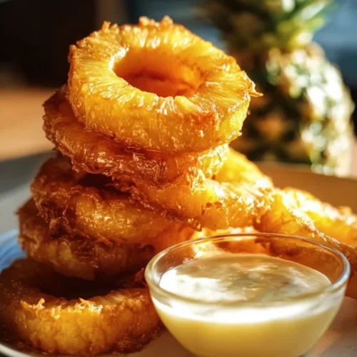 Crispy fried pineapple rings served with creamy coconut dipping sauce
