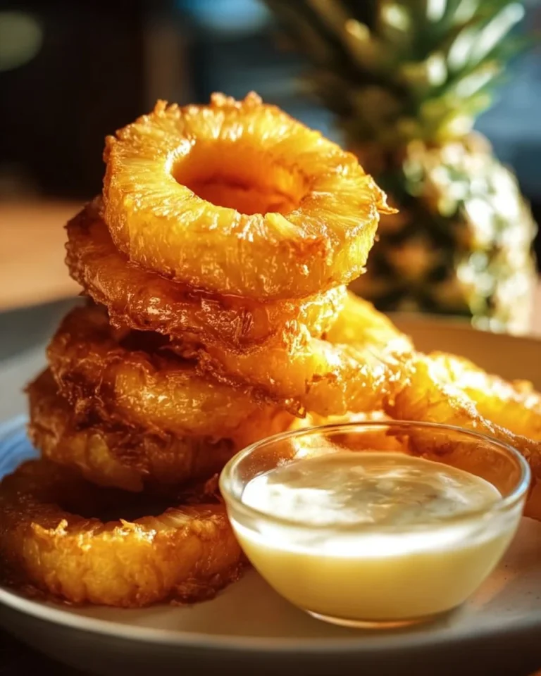 Crispy fried pineapple rings served with creamy coconut dipping sauce