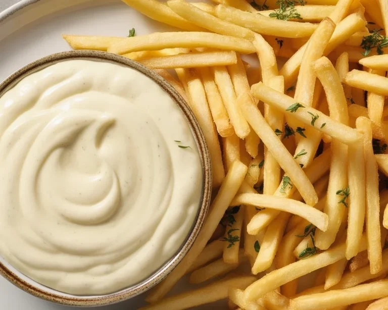 Delicious homemade garlic aioli recipe with mayo, garlic, and lemon juice.