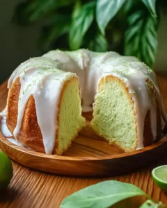 Slice of Gertrude's Key Lime Pound Cake adorned with fresh lime slices.