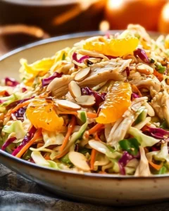 Delicious Ginger Sesame Chicken Coleslaw Salad with vibrant veggies and sesame dressing.