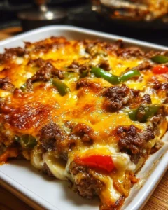 Ground Beef Cheese Steak Casserole