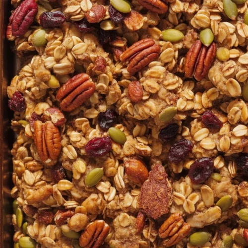 Healthy homemade granola recipe with oats, nuts, and dried fruits.