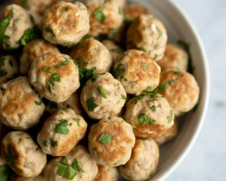 Delicious turkey meatballs with herbs and spices served on a plate.