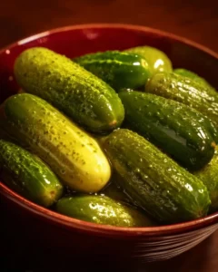 Jar of homemade Claussen pickles ready to eat