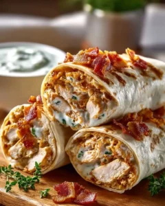 Delicious homemade crispy bacon ranch chicken wraps ready to enjoy.