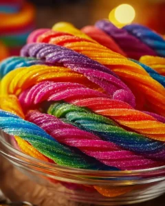 Homemade Kool-Aid Licorice Ropes on a colorful plate