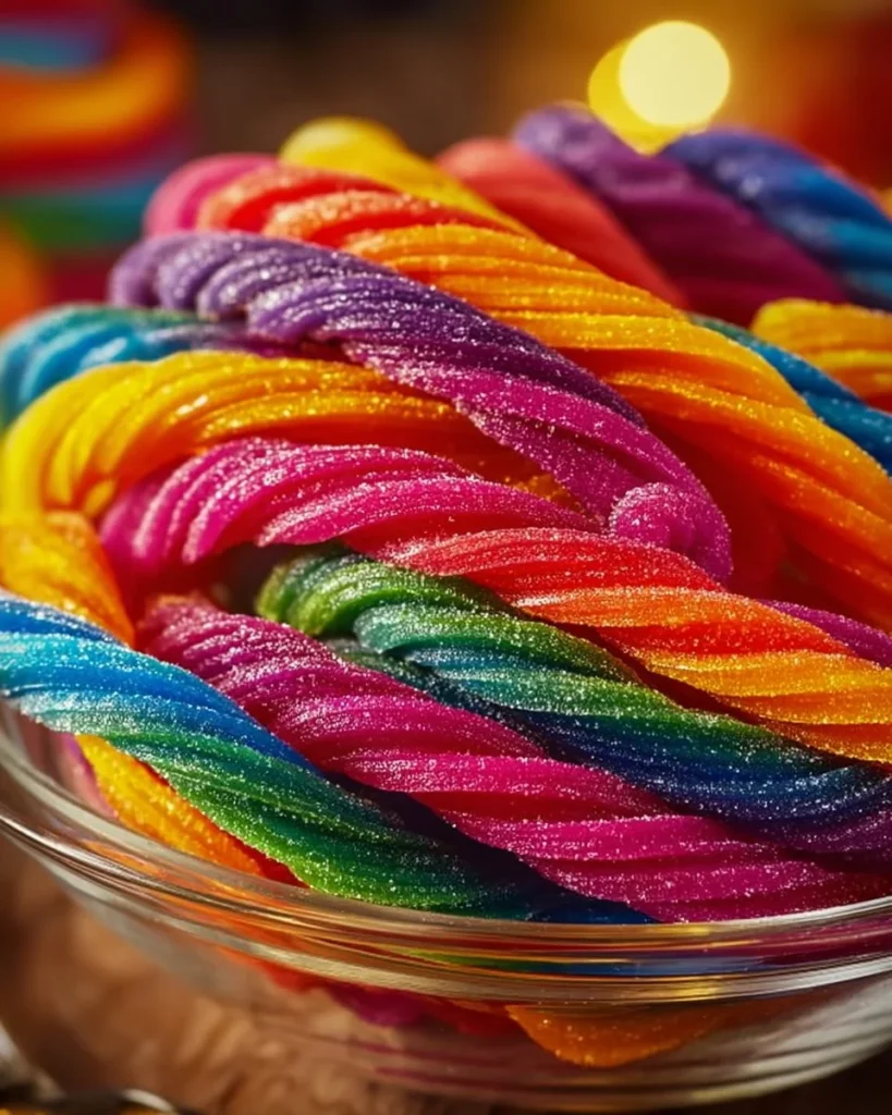 Homemade Kool-Aid Licorice Ropes on a colorful plate