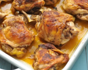 Delicious baked boneless chicken thighs seasoned for an easy weeknight meal.