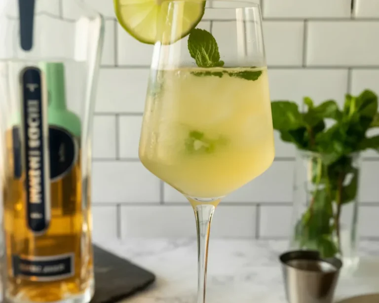 Refreshing Hugo spritz cocktail made with Prosecco, elderflower liqueur, and mint.