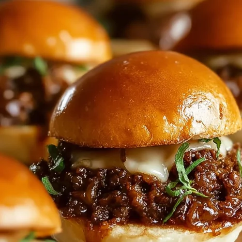 Delicious French Onion Beef Sloppy Joes served on a plate with cheese and onions