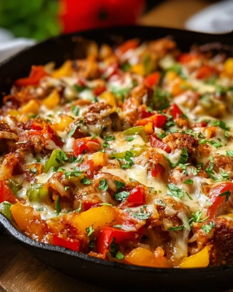 Italian Sausage and Pepper Casserole with colorful peppers and savory sausage