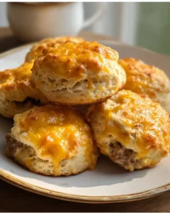 Delicious Keto Sausage Cheddar Biscuits ready to enjoy, low-carb and gluten-free.