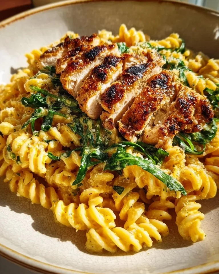 Creamy Lemon Ricotta Pasta garnished with fresh arugula on a plate