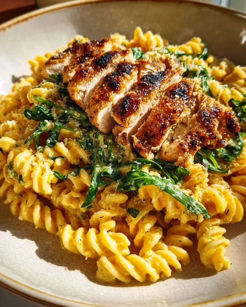 Creamy Lemon Ricotta Pasta garnished with fresh arugula on a plate