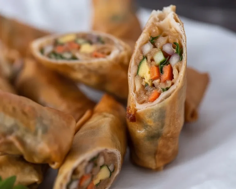 Crispy Filipino lumpia spring rolls served with sweet and sour sauce.