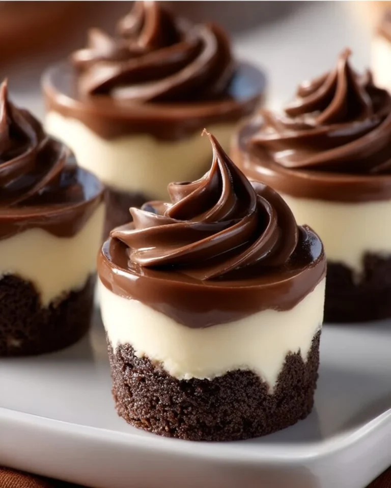 Delicious mini chocolate cheesecake bites topped with chocolate and whipped cream